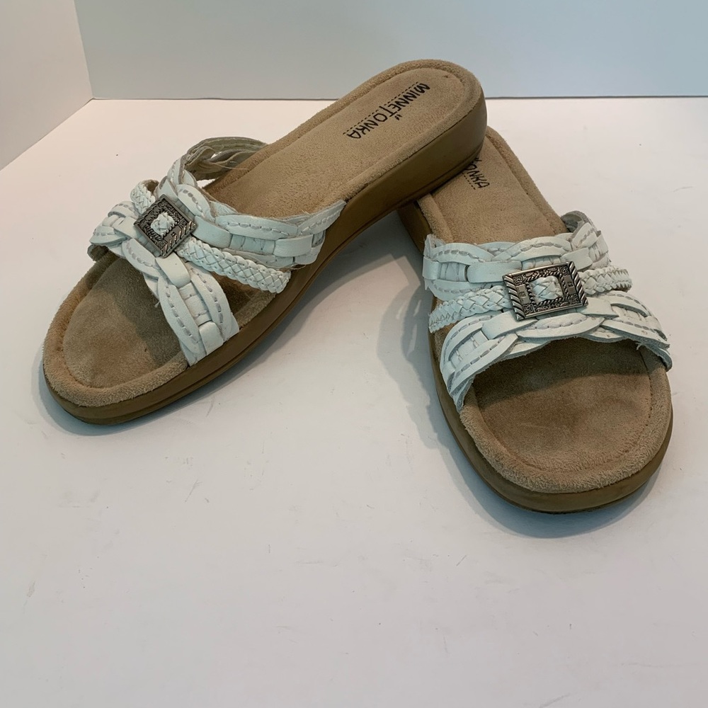 MINNETONKA White Leather Sandal Slides  Size 8